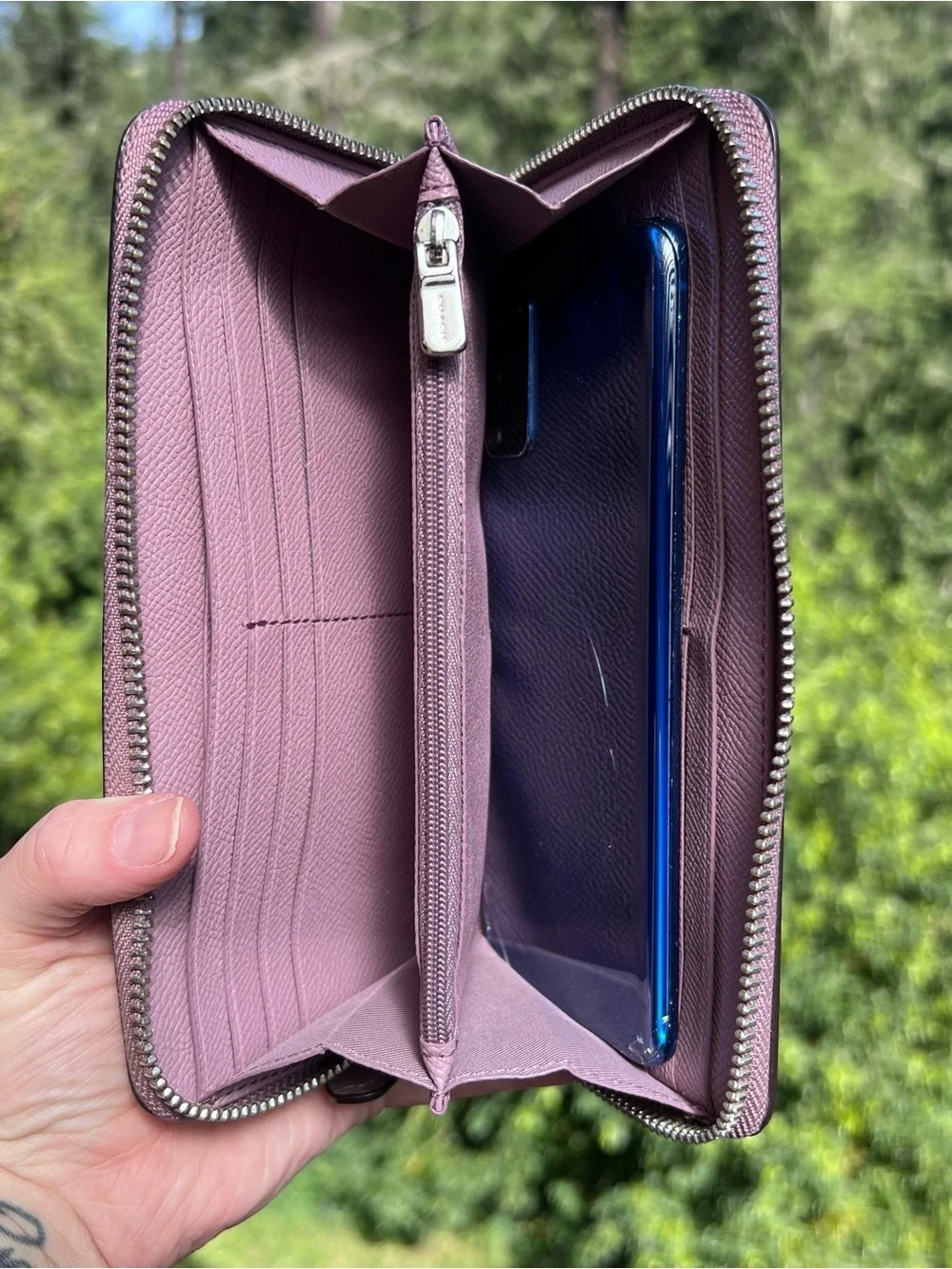 COACH Crossgrain Leather Wallet Purple with Silver Hardware AUTHENTIC